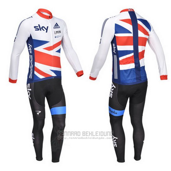 2013 Fahrradbekleidung Sky Champion Regno Unito Wei und Nosso Trikot Langarm und Tragerhose